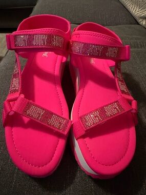 Juicy Couture Ladies’s Hot Pink Rhinestone Strap Sandals
